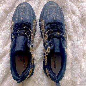 Bohemian Mandala‎ Gold Print Black Running Shoes